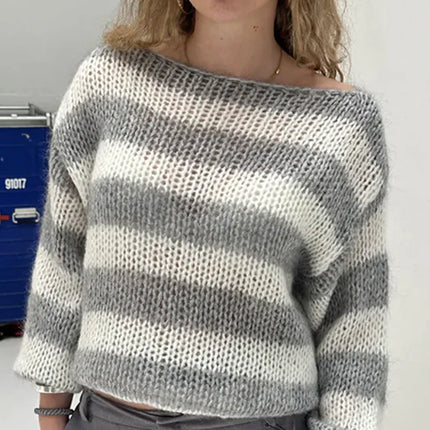 Loose Striped Pullover Sweater Fashion Versatile Long-sleeved Knitted Tops For Women Clothing